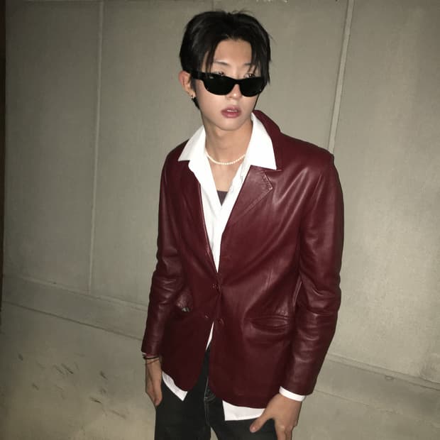 Burgundy leather blazer