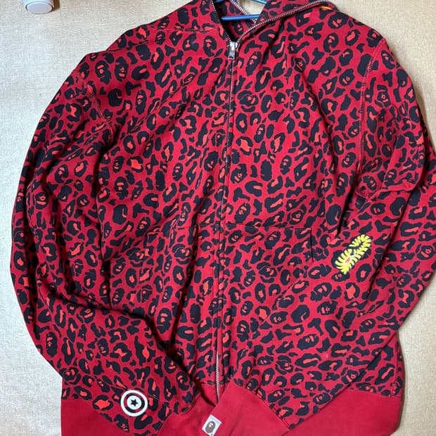 (유일매물) 베이프 레오파드 레드 호피 후드집업