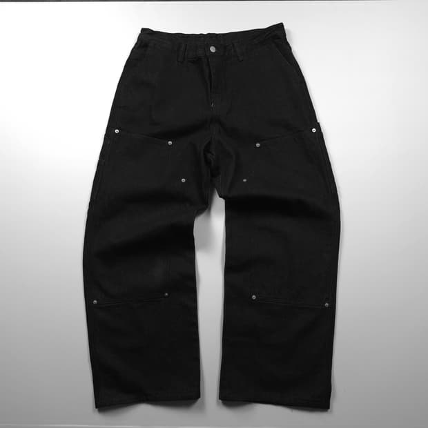 아메카지 빈티지 더블니 블랙 워크 팬츠 (L)