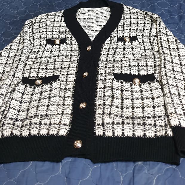 트위드 금장버튼 니트 가디건 (M)