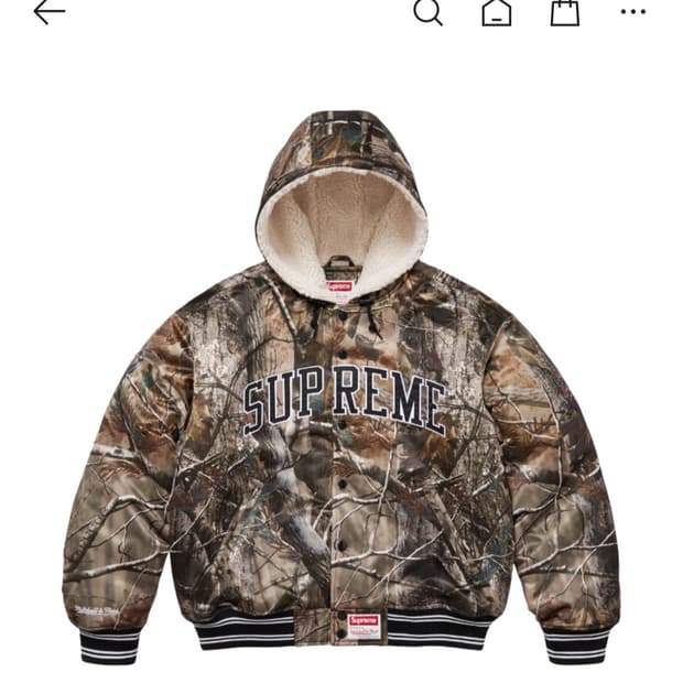 슈프림 미첼앤네스 라인드 후드 사틴 바시티 리얼트리 자켓 XL