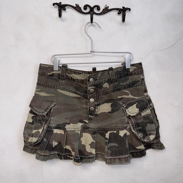Ash khaki camouflage pleats cargo skirt 