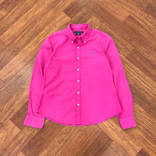 여성용 100 폴로 랄프로렌 핑크 슬림핏 남방 셔츠 