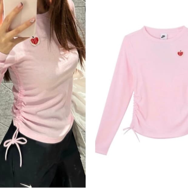 S 텍달린 새상품 나이키 애플 자수 패치 골지 셔링 긴팔 티셔츠 크롭티