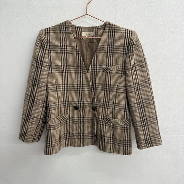빈티지 JPN WOOL100% 체크 트위드 브라운 블레이저 (11R)