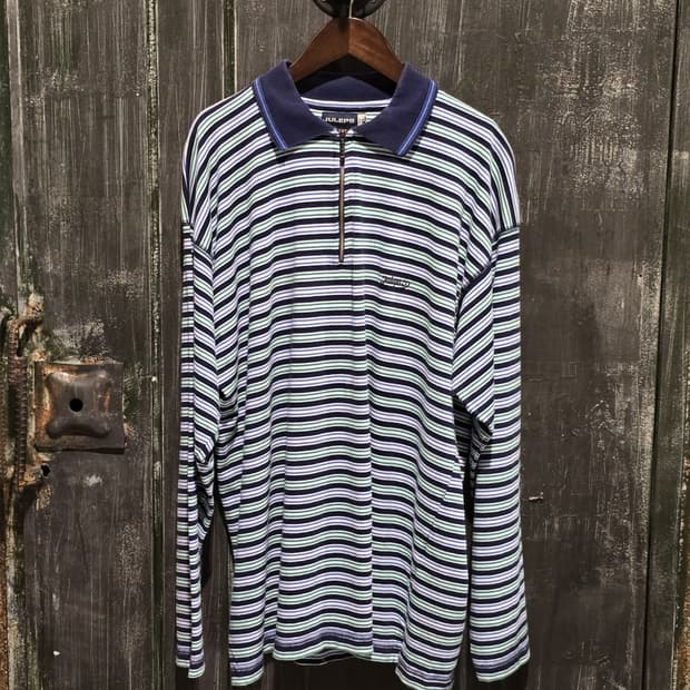 90s JULEPS Striped Long Sleeve PoloShirt