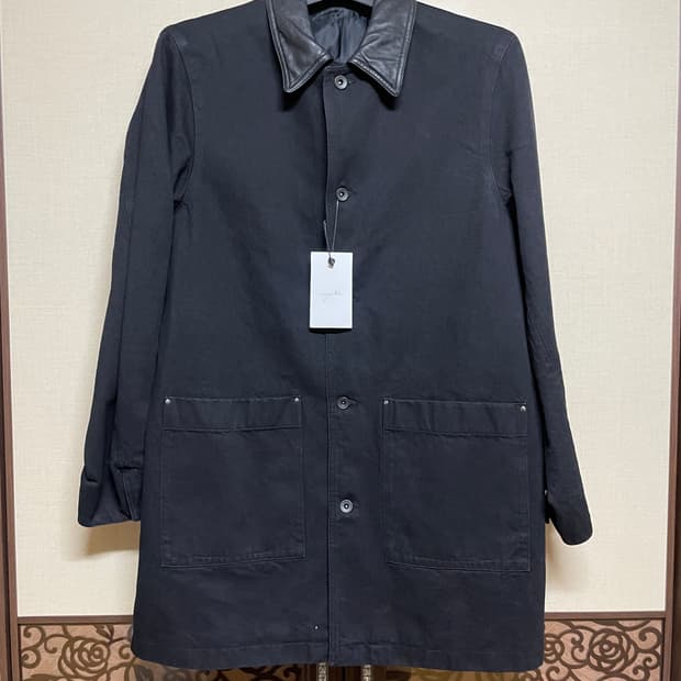 유스 데님 레더 카라 하프 코트