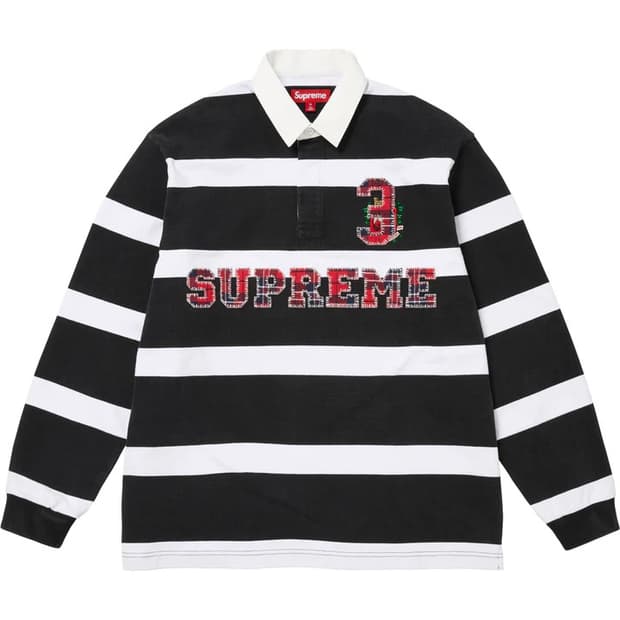 [2XL]슈프림 스트라이프 럭비티 블랙 -25fw