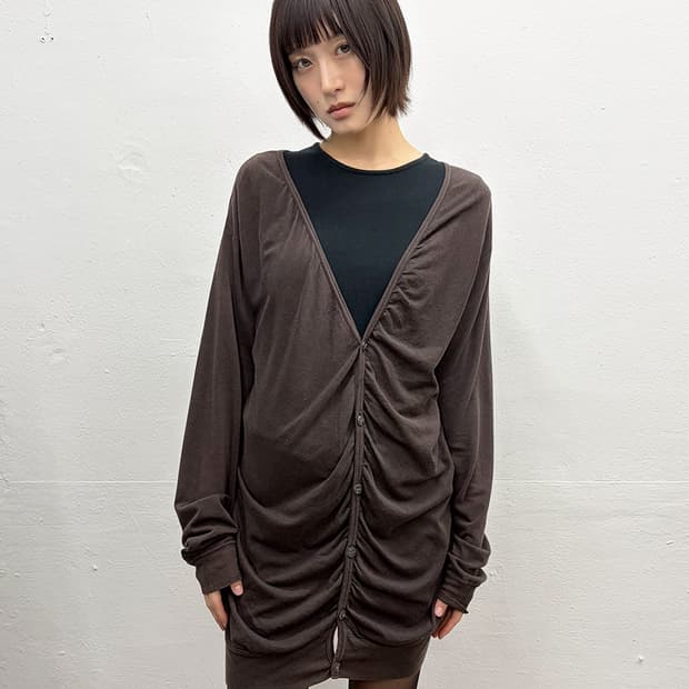 고므 개더 디테일 롱 가디건