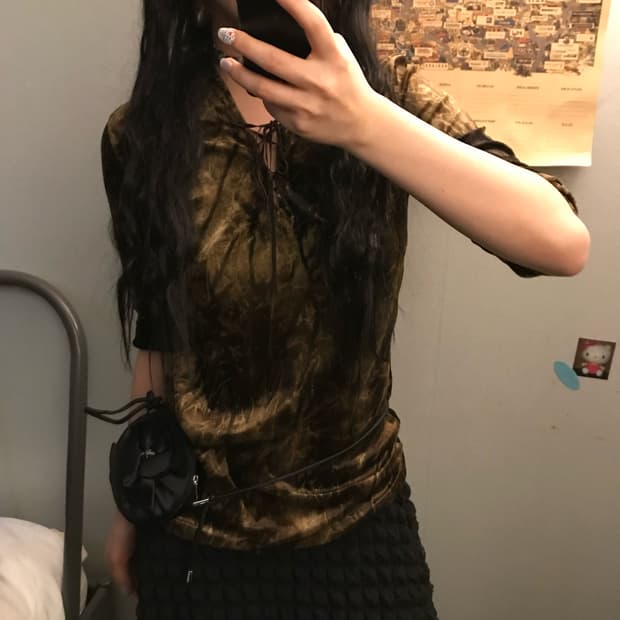 Pan Planning 오네갸루 브라운 벨벳 코르셋 티