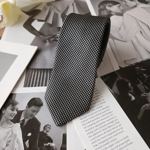 지오송지오 실크 블랙 텍스처 넥타이 6.3cm A+등급 A19268
