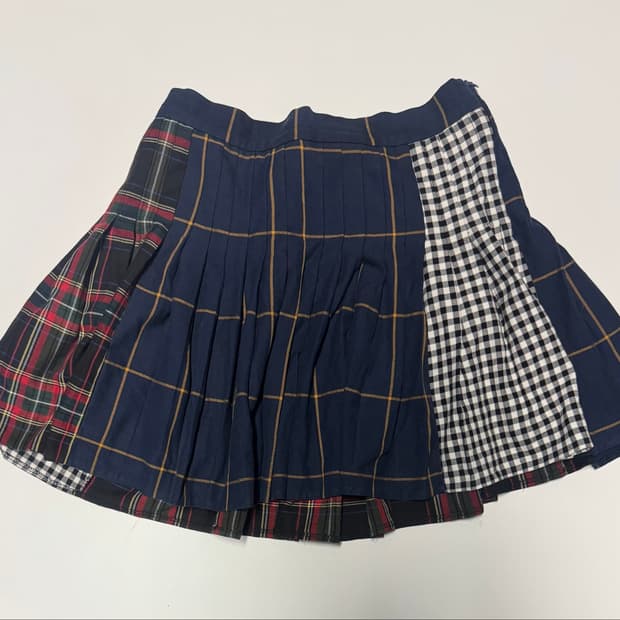 자라 ZARA 우먼 멀티 타단 체크 믹스 플리츠 스커트 치마