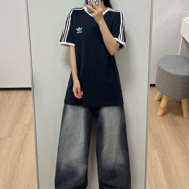 아디다스 아디컬러 클래식 블랙 화이트 링거 반팔 티셔츠