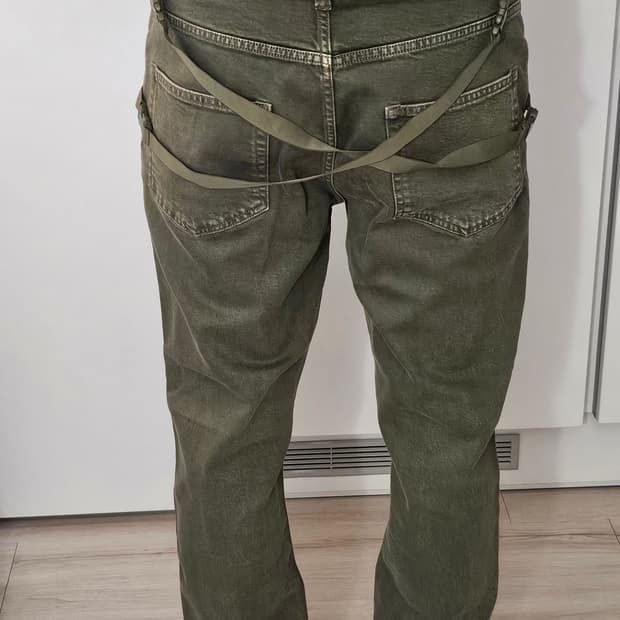 Helmut Lang olive strap denim pants