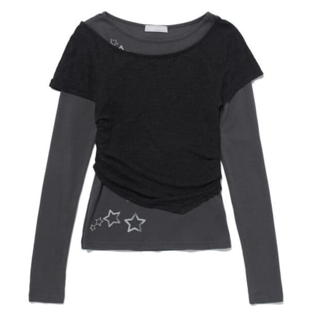 허그유어스킨 레이어드 티 챠콜 