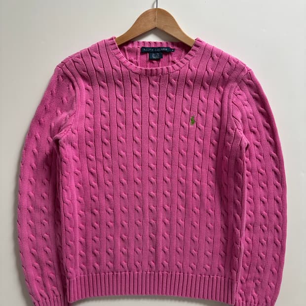 Polo 랄프로렌 우먼 핑크 컬러 코튼 케이블 니트