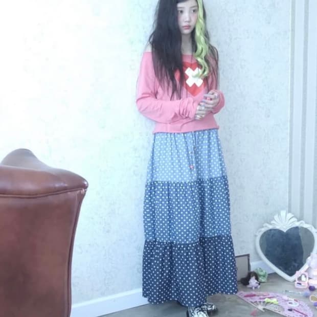 샵페어리 데님 도트 맥시스커트