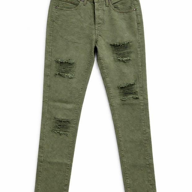 오프화이트 디스트로이드 데님 팬츠 카키 28