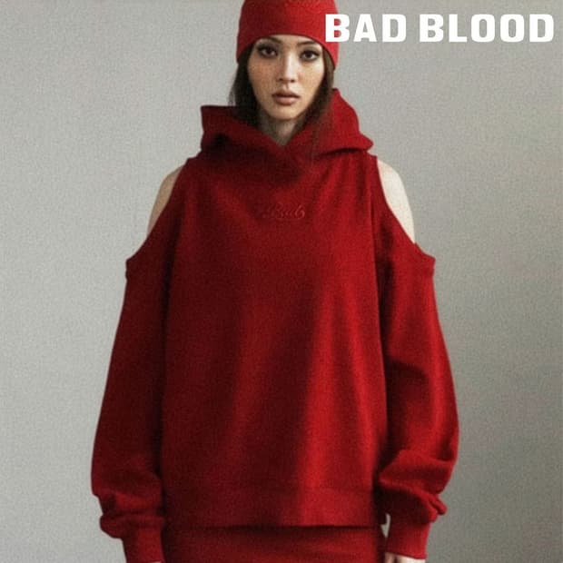 [배드블러드] 오프숄더 오버핏 후드티 버건디 M19899