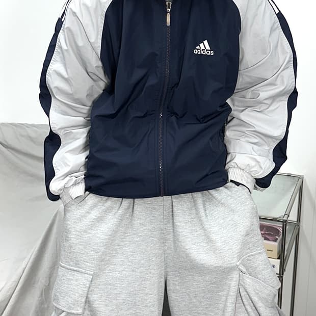 아디다스 90s 네이비 그레이 바람막이 L