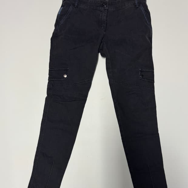 여성 아르마니 진 AJ 밑단 지퍼 스판 흑청 데님팬츠