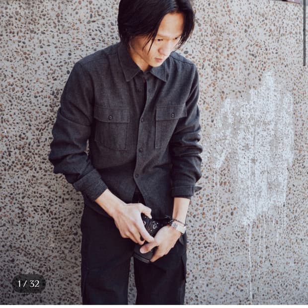 (3, Charcoal)모노프리베 Textured Work Shirts