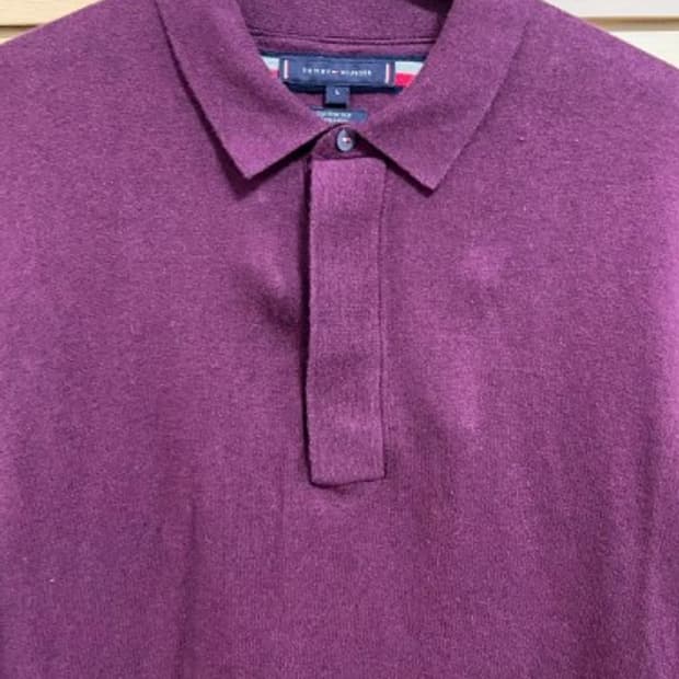 타미힐피거 남성 버건디 카라코튼니트티셔츠 L