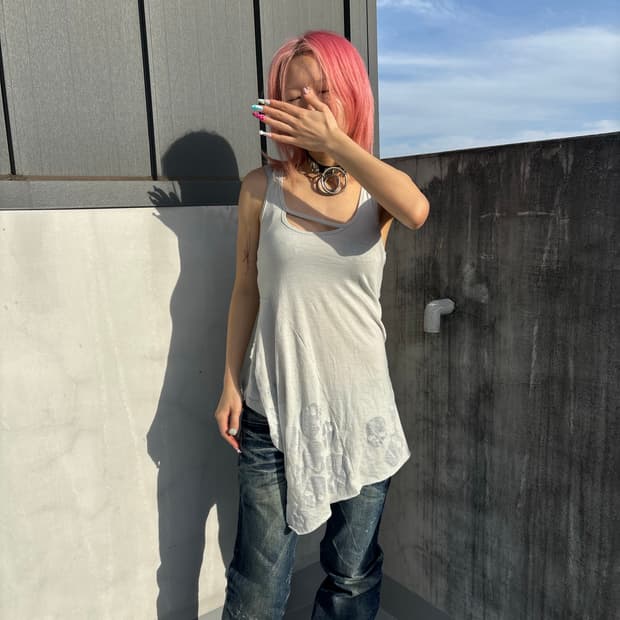 (Japanese vintage) 해골 시스루 나시탑 갸루