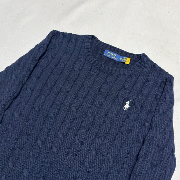 XS 폴로랄프로렌 여성용 네이비 케이블 니트