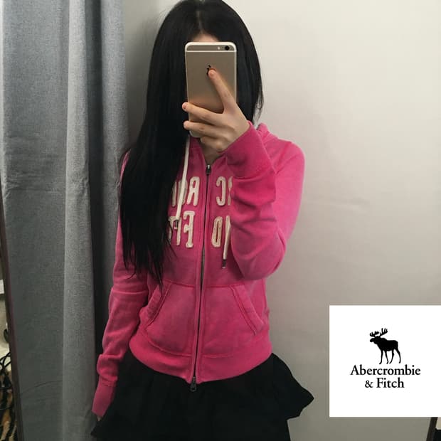 아베크롬비 앤 피치 로고 자수 후드집업 핑크 XS