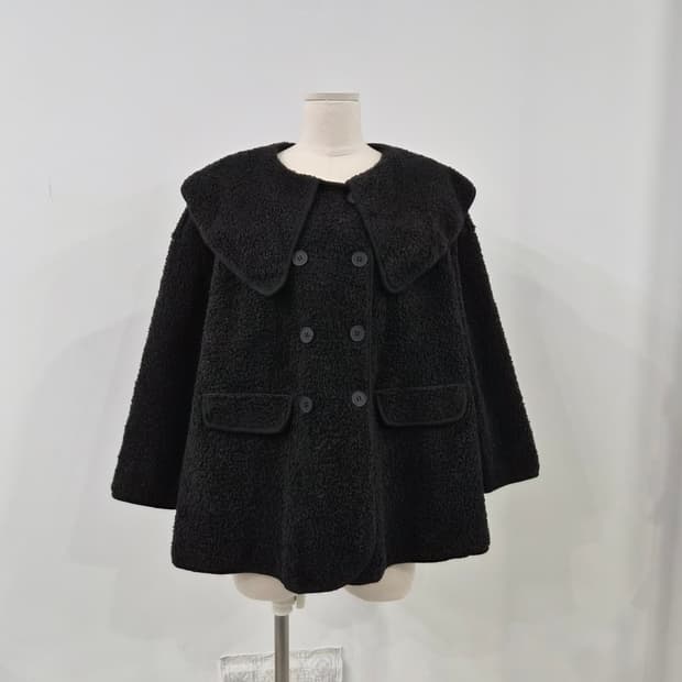 O.S.K 블랙 빅카라 더블 부클 코트