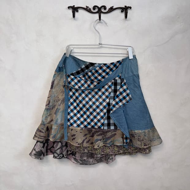 BNX denim check chiffon python patch sk