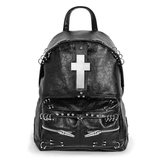 크로스 스터드 레더 백팩