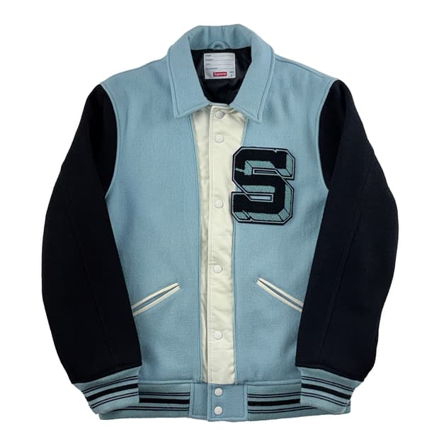 슈프림 캡틴 바시티 재킷 스카이 블루