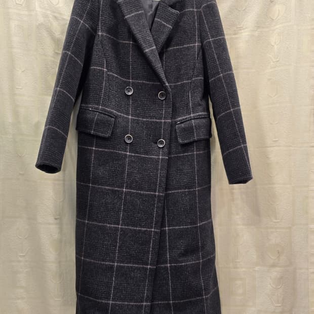 빈폴 체크 모+캐시미어 롱코트 S(55)