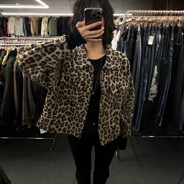 OS)Japanese Vintage 레오파드 패턴 크롭 자켓