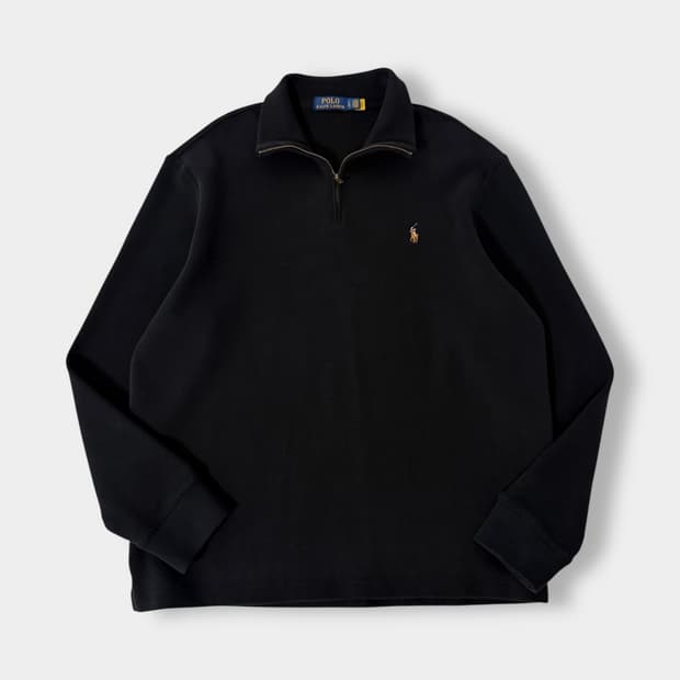 폴로 랄프로렌 루즈핏 신형 QR라벨 블랙 하프집 니트