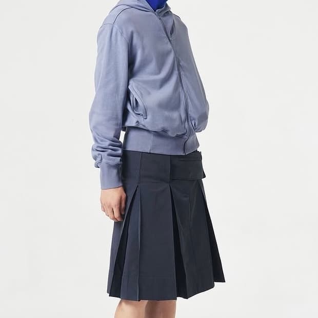 Garment Dyed Curved Hooded Zip Up Grey