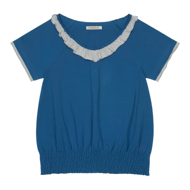 Coyseio Ruffle V-neck T (Smocked blue)