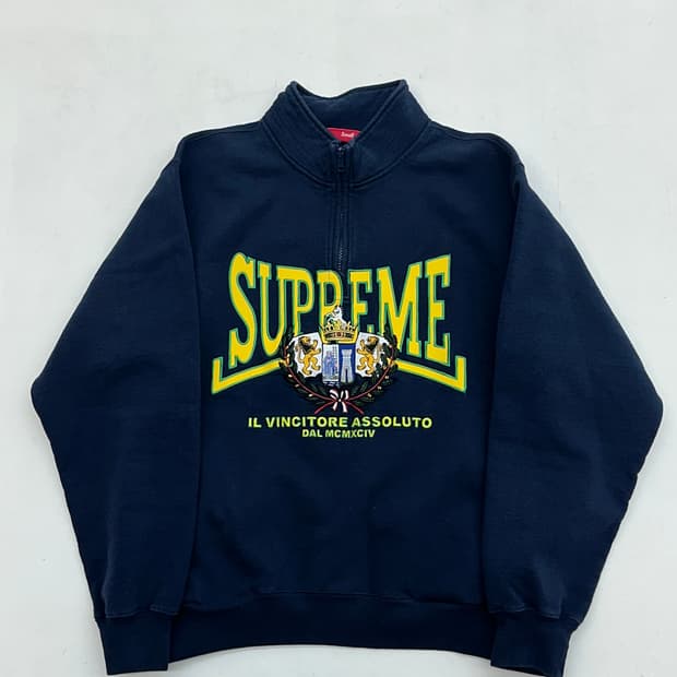 슈프림 크레스트 아플리케 하프 집 풀오버 네이비 - 25FW