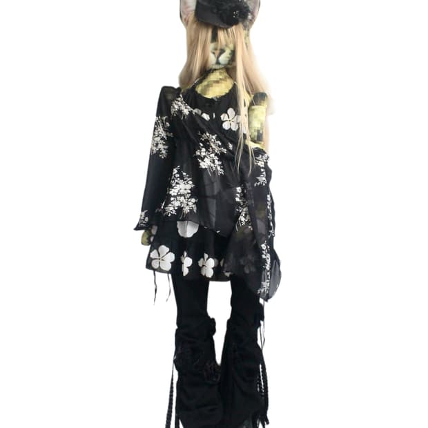 set) oriental flower slit top + onepiece