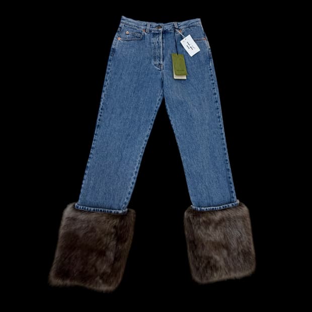 구찌 퍼 헴 데님 팬츠