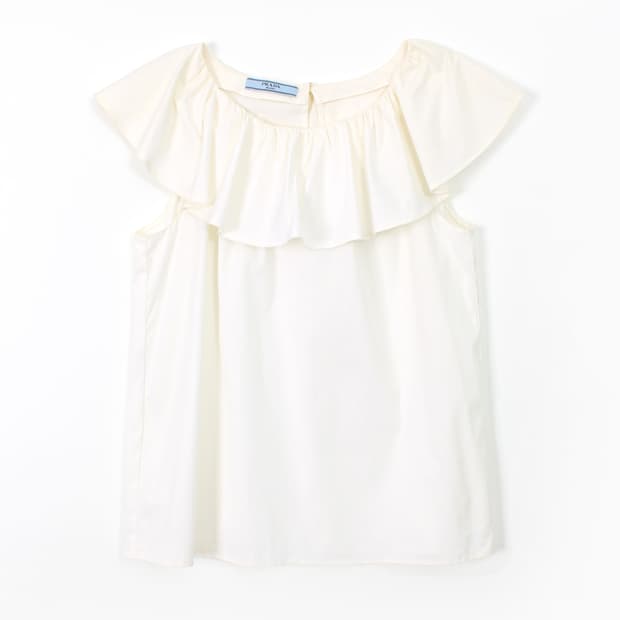 프라다 prada 빈티지 러플 나시 슬리브리스 화이트 블라우스