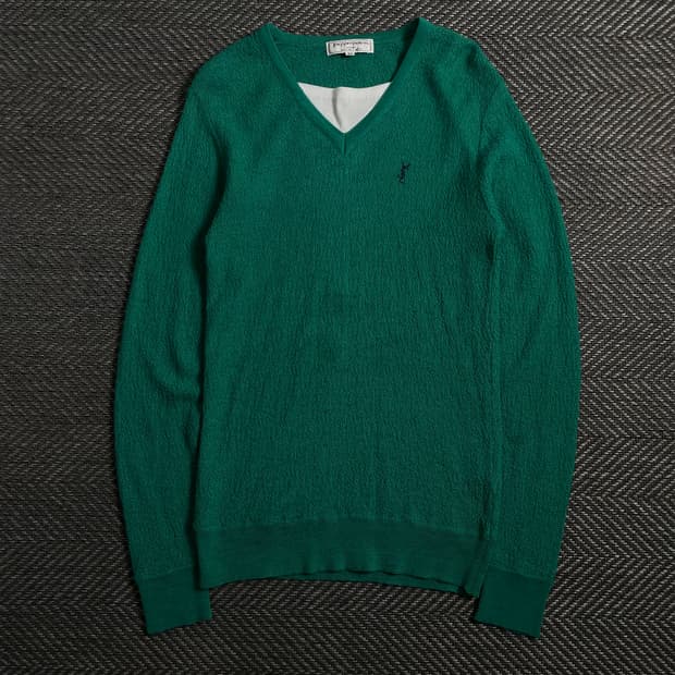 90s 입생로랑 아카이브 YSL 자수로고 미니멀 니트o 4513