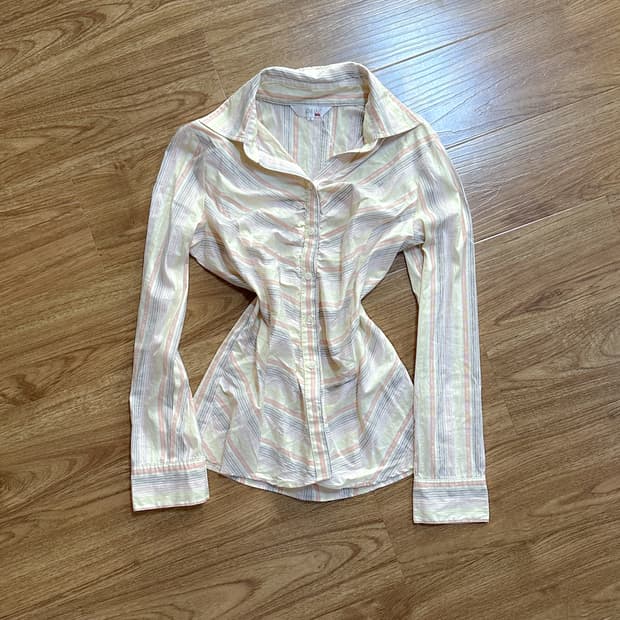 빈티지 핑크 바나나 셔링 셔츠 블라우스 공겜여주 히메갸루 로걀 긱시크