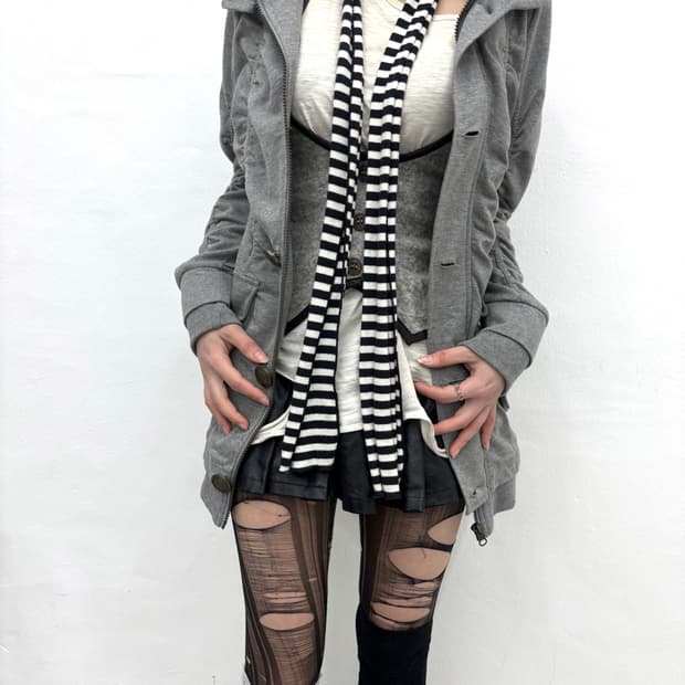 Shirring gray hood jacket   