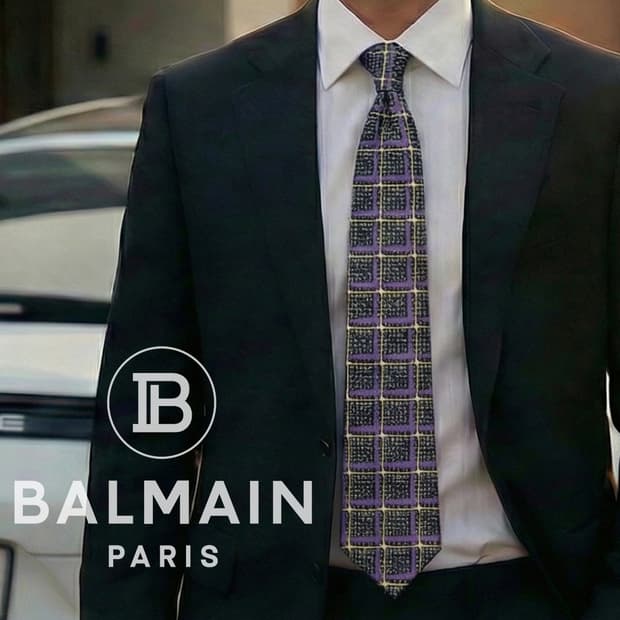 발망 실크 퍼플 체크 패턴 넥타이 9.5cm A~B등급 A19284
