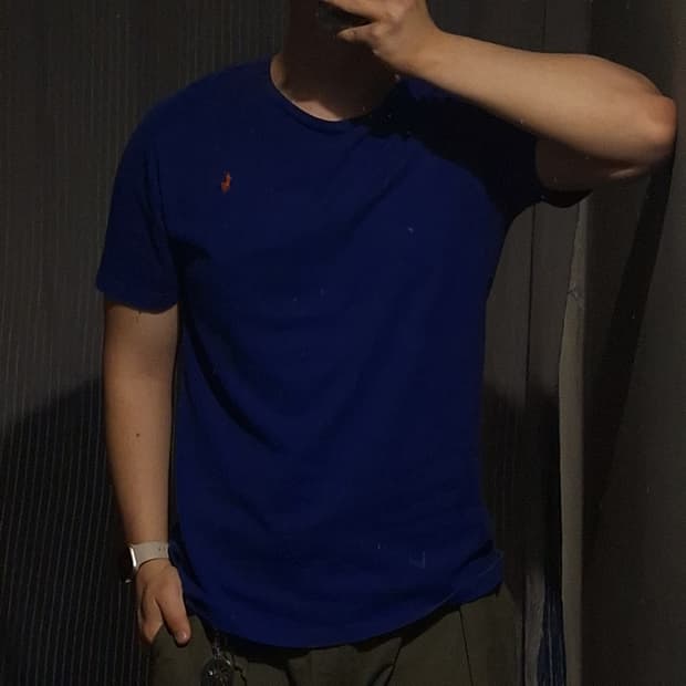 폴로랄프로렌 피그먼트 블루 오렌지포니 코튼 라운드넥 반팔 티셔츠 