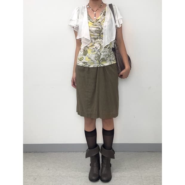 빈티지 카키브라운 미디 스커트