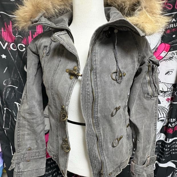 Y2k 갸루 퍼 데님 털자켓 빈티지